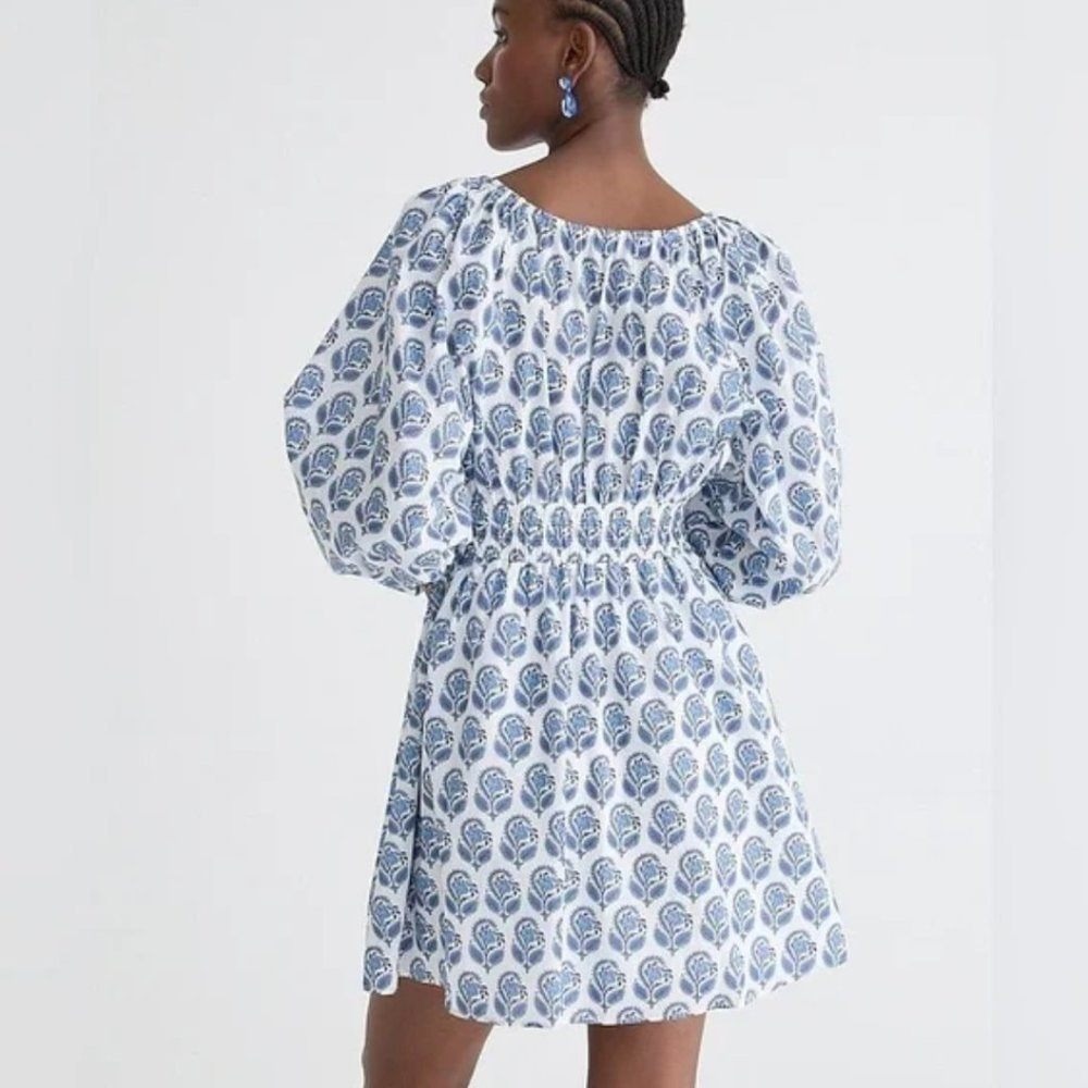 NWT J.Crew V-Neck Mini Dress Bouquet Block Print Blue White XXL - Picture 2 of 12